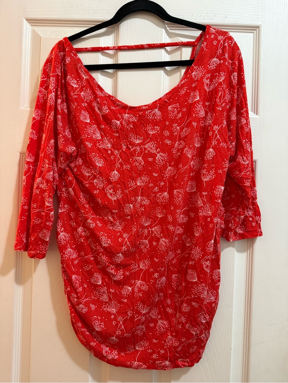 Red Floral Scoop Neck Maternity Top